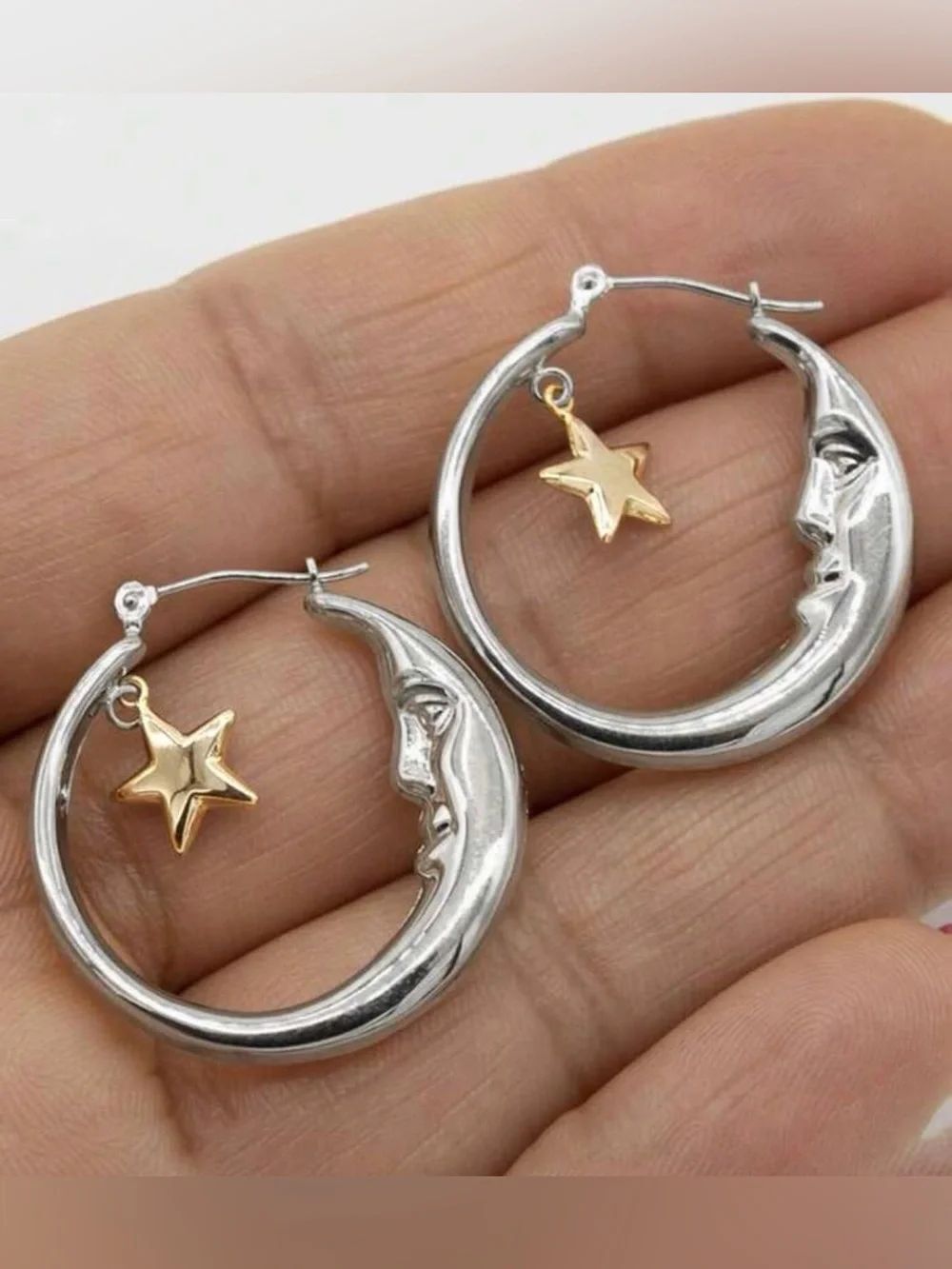 Silver Crescent Moon Hoop Earrings A2178